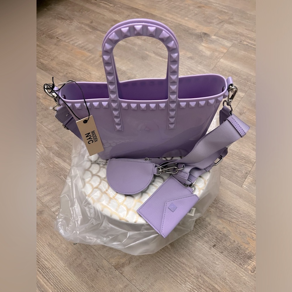 STEVE MADDEN NYC STUDDED LAVENDER JELLY TOTE